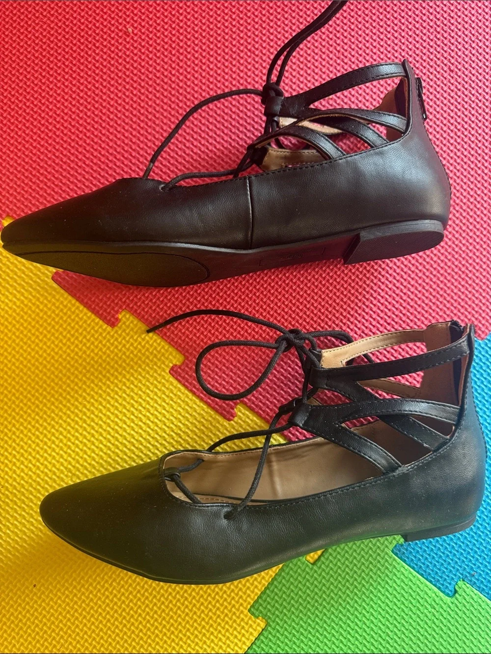 new directions Black Lace-Up Pointed Toe Flats